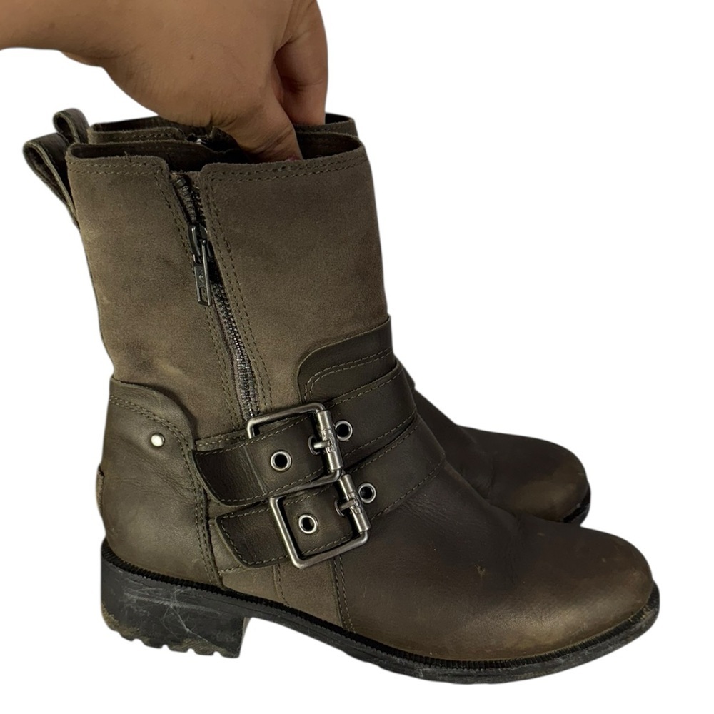 UGG Wilde Women's Size 7 Waterproof Leather & Suede Wool Lined Moto Boots